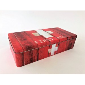 Red Metal First Aid Tin Box Medical Pharmacy Storage Vintage Style Shabby Caddy 5060568601779  112834037032